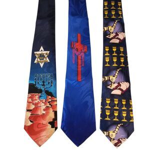 Religious Jewish Ties #17A - Lot of 3 Novelty Neckties Pray for Peace Cross NWT